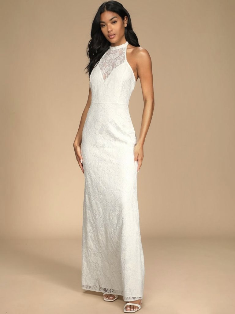 Nwt Lulus Love Season White Lace Backless Halter Maxi Dress (Size S)